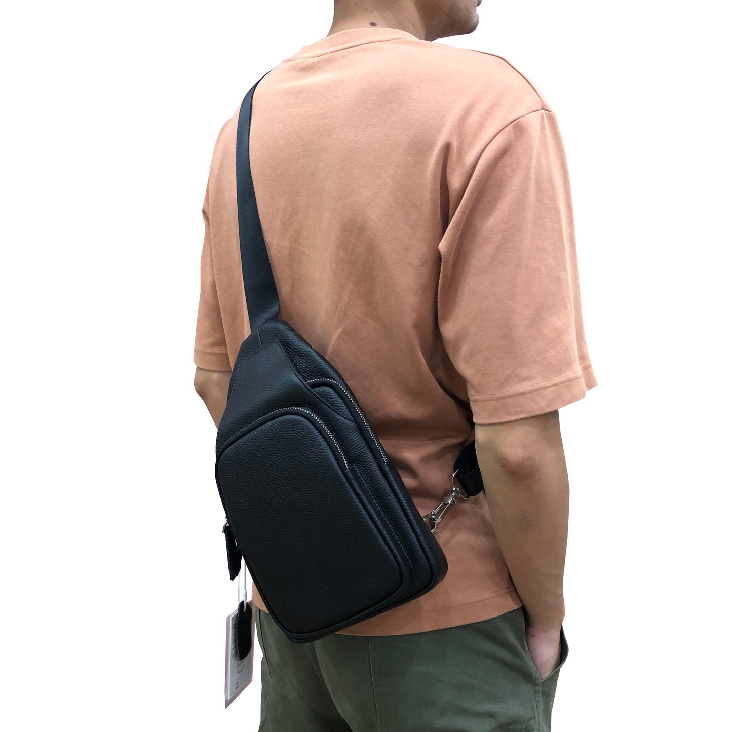 Unisex genuine cowhide leather fanny pack waist bag flap design
