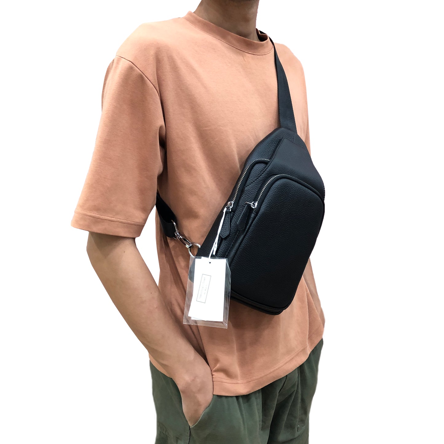 Unisex genuine cowhide leather fanny pack waist bag flap design