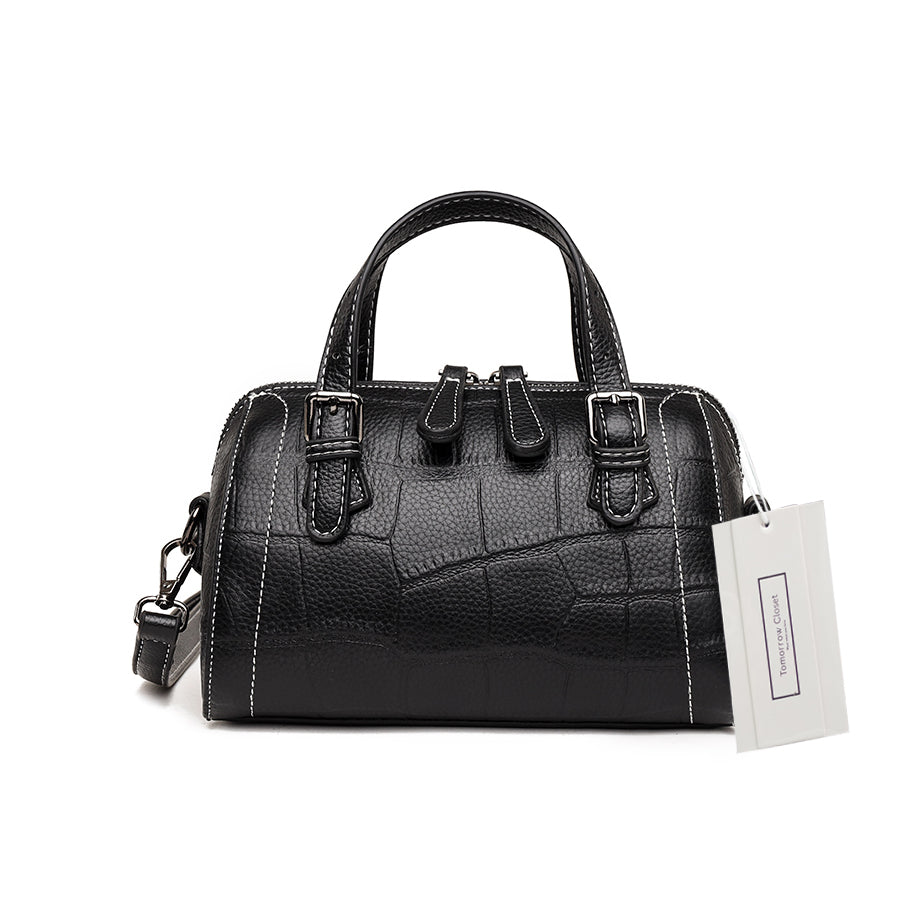 Women's genuine cowhide leather handbag Belle mini design in croc print