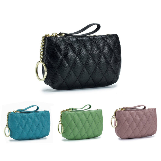 Women's quilted cowhide leather pouch Diamond design in pebble grain