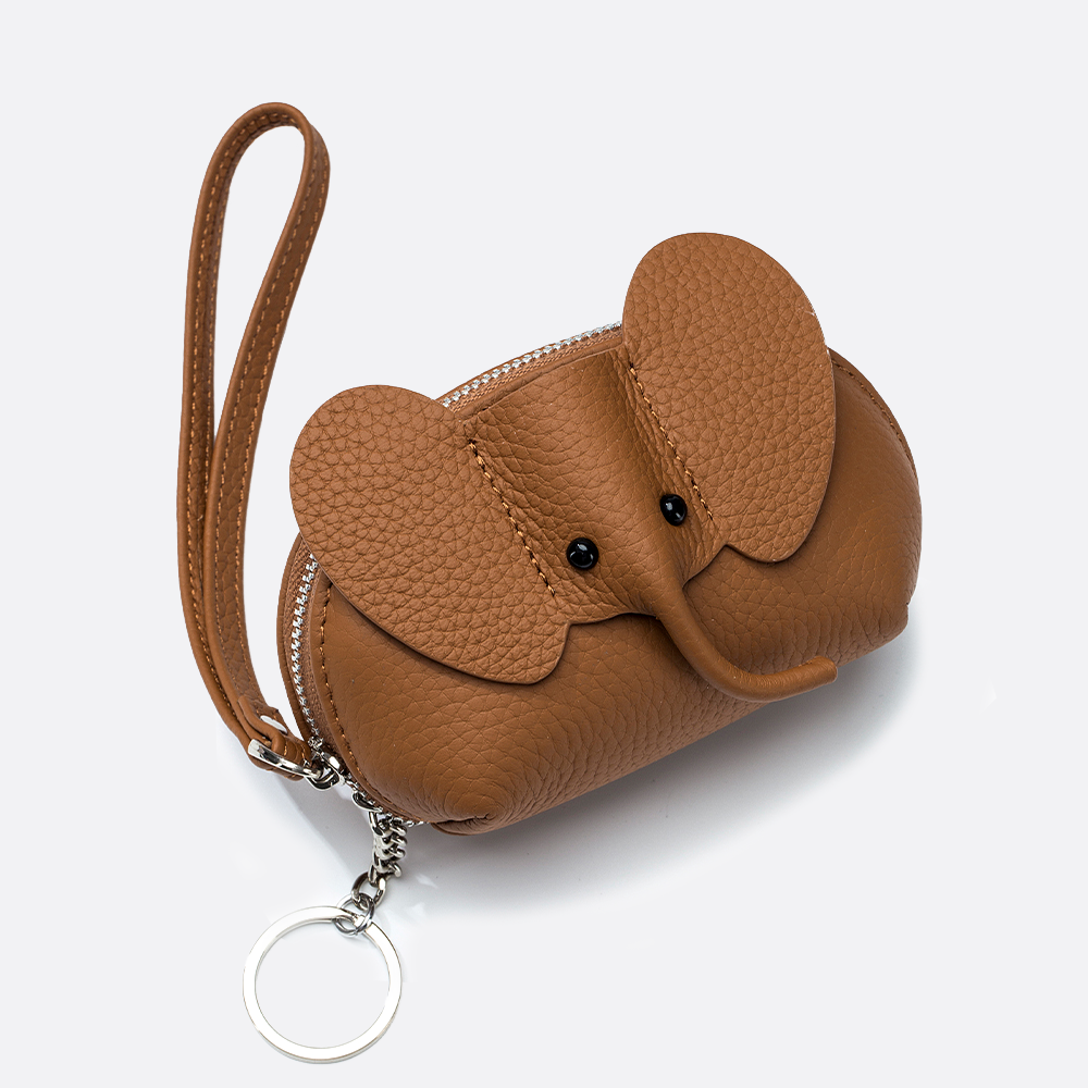 Women's and children's genuine cowhide leather elephant pouch bag charm