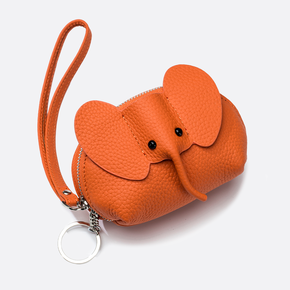 Women's and children's genuine cowhide leather elephant pouch bag charm
