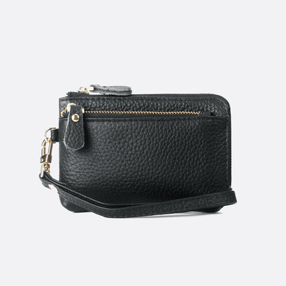 Women's genuine cowhide leather card holder/ short pouch Triple zip design