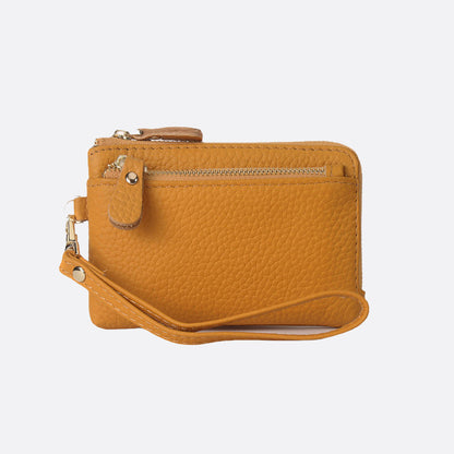 Women's genuine cowhide leather card holder/ short pouch Triple zip design