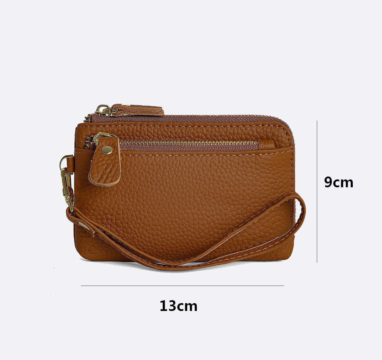 Women's genuine cowhide leather card holder/ short pouch Triple zip design
