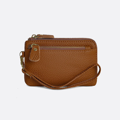 Women's genuine cowhide leather card holder/ short pouch Triple zip design