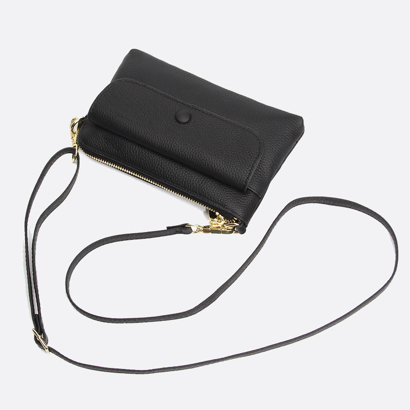 Women's cowhide leather clutch bag Button design