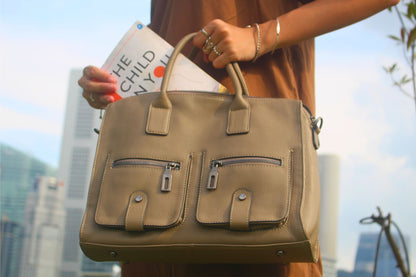 Unisex genuine cowhide leather top handle briefcase poches design