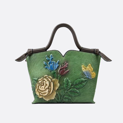 Women's embossed genuine cowhide leather handbag Ellipse design