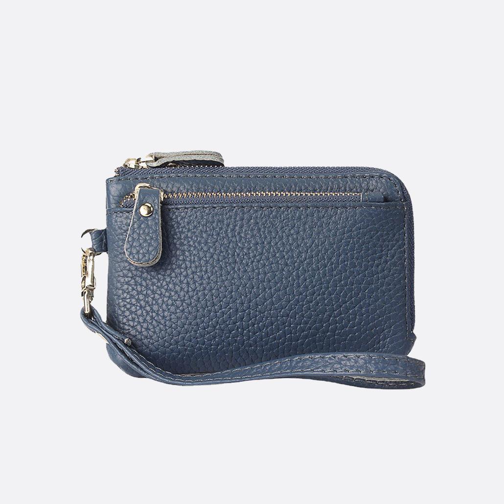 Women's genuine cowhide leather card holder/ short pouch Triple zip design