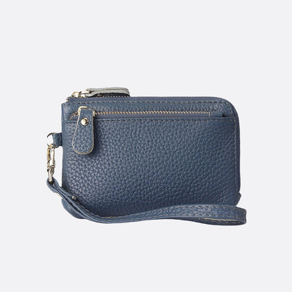 Women's genuine cowhide leather card holder/ short pouch Triple zip design