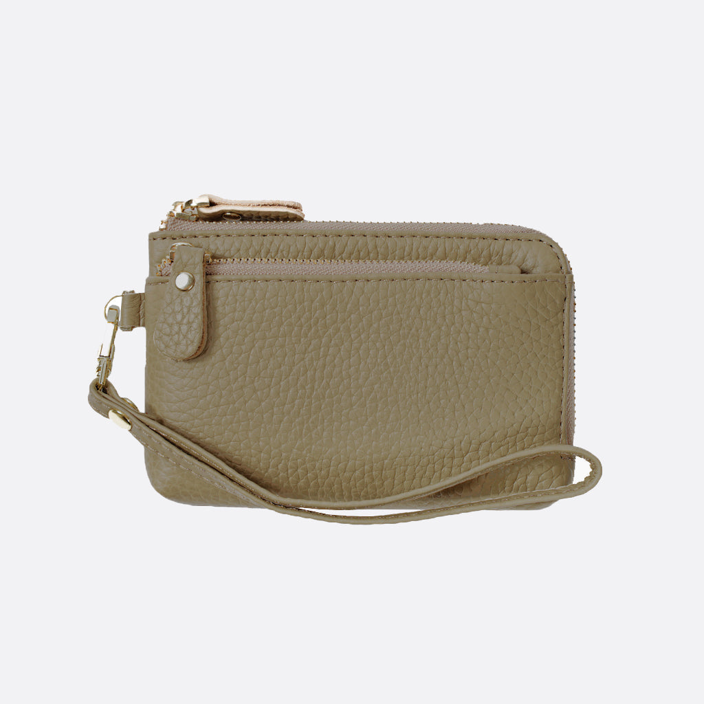 Women's genuine cowhide leather card holder/ short pouch Triple zip design