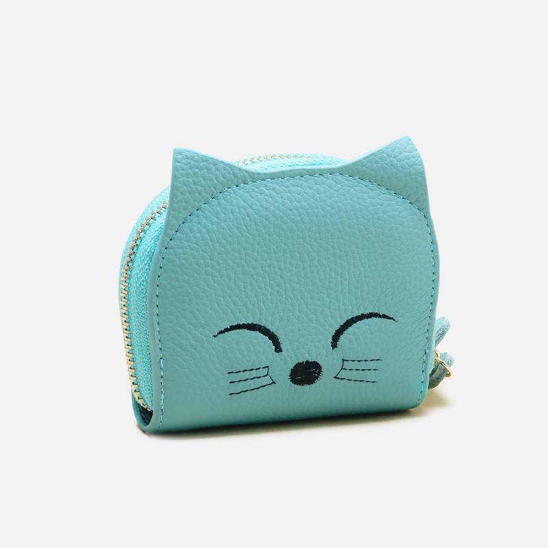 Women's and children's genuine cowhide leather cat card holder pouch bag charm