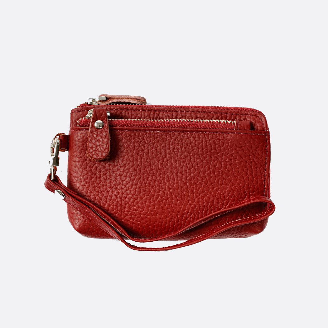Women's genuine cowhide leather card holder/ short pouch Triple zip design