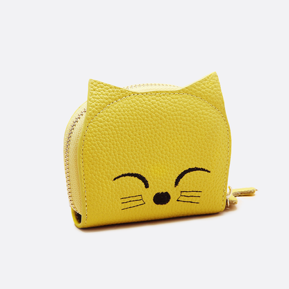 Women's and children's genuine cowhide leather cat card holder pouch bag charm