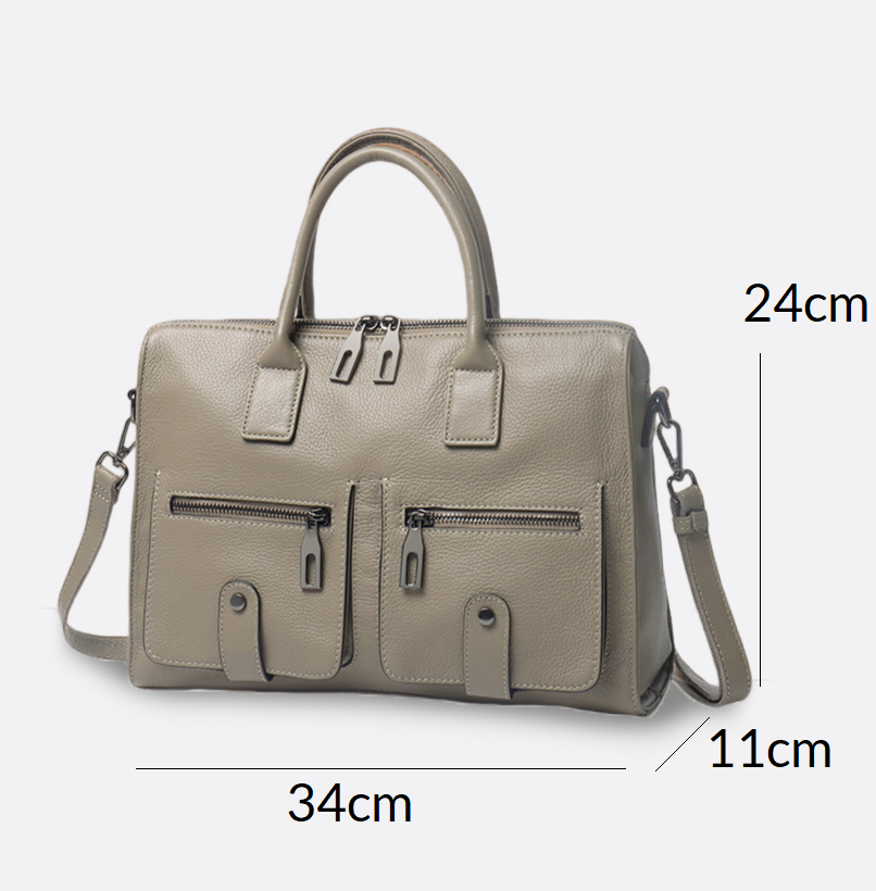 Unisex genuine cowhide leather top handle briefcase poches design