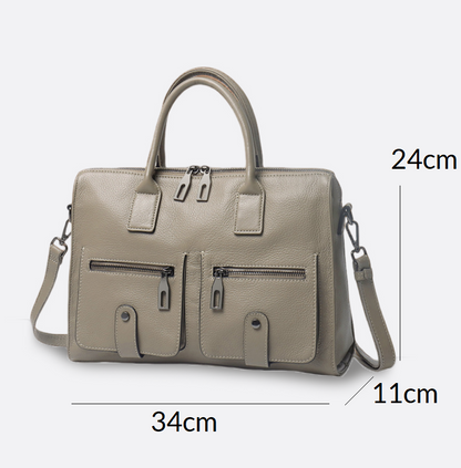Unisex genuine cowhide leather top handle briefcase poches design