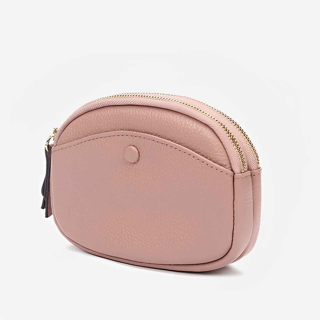 Women's genuine cowhide leather pouch Murca double zip design with keyring