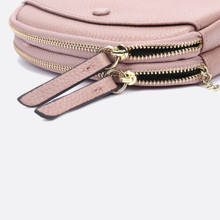 Women's genuine cowhide leather pouch Murca double zip design with keyring