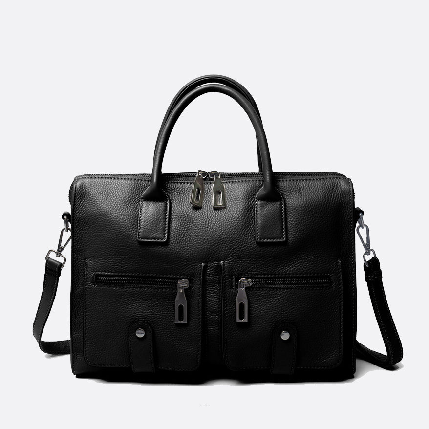 Unisex genuine cowhide leather top handle briefcase poches design