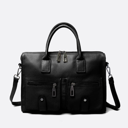Unisex genuine cowhide leather top handle briefcase poches design