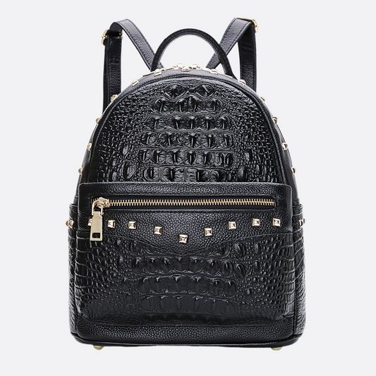 Women's cowhide leather backpack in crocodile print Rivet design