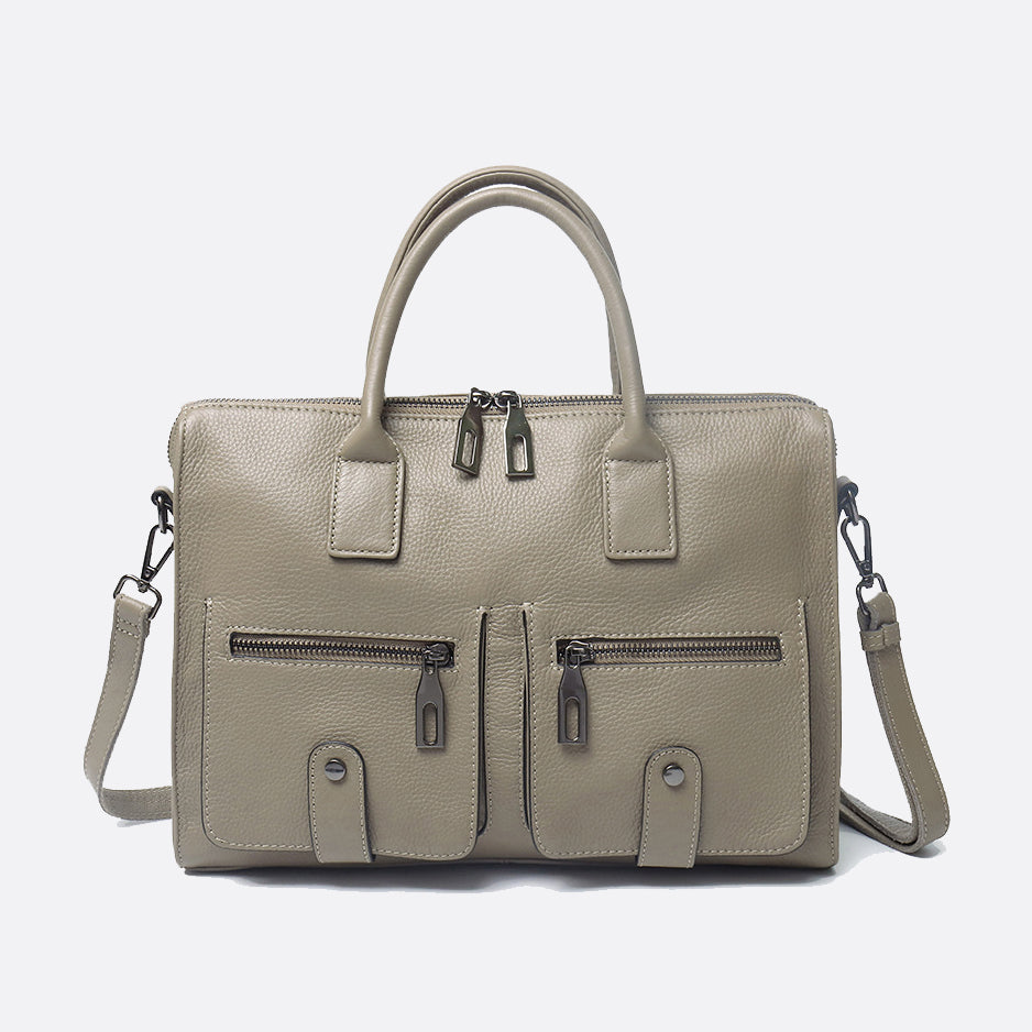 Unisex genuine cowhide leather top handle briefcase poches design