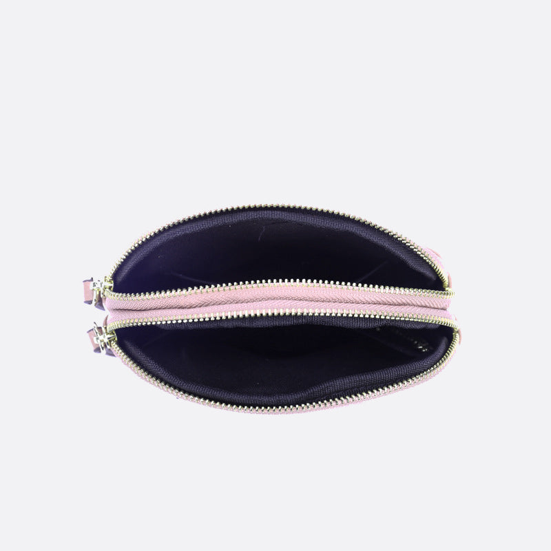 Women's genuine cowhide leather pouch Murca double zip design with keyring