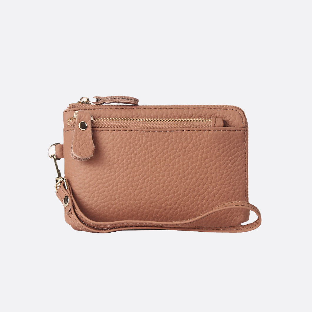 Women's genuine cowhide leather card holder/ short pouch Triple zip design