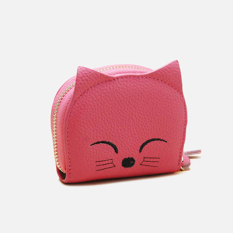 Women's and children's genuine cowhide leather cat card holder pouch bag charm