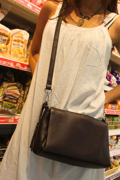 Women's genuine cowhide leather handbag Vivien tassel design