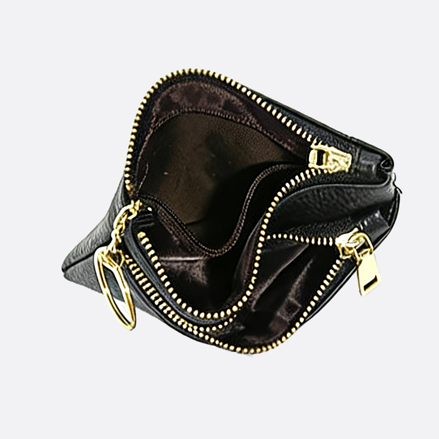 Women's genuine cowhide leather pouch Double zip design