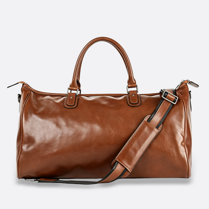 Unisex Women's and Men's genuine cowhide leather duffel travel bag with luggage sleeve