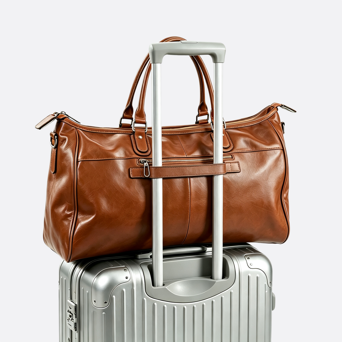 Unisex Women's and Men's genuine cowhide leather duffel travel bag with luggage sleeve