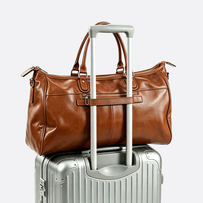 Unisex Women's and Men's genuine cowhide leather duffel travel bag with luggage sleeve