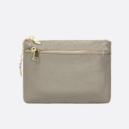 Women's genuine cowhide leather pouch Double zip design