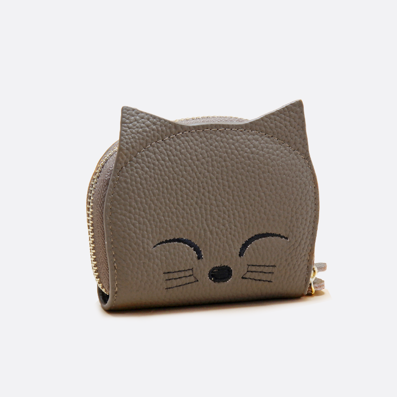 Women's and children's genuine cowhide leather cat card holder pouch bag charm