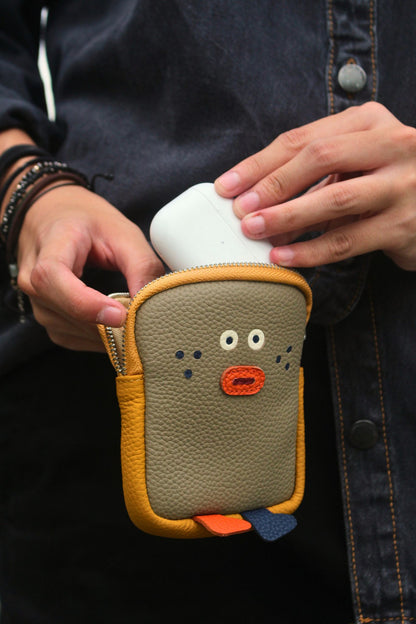 Women's and children's genuine cowhide leather toast design pouch bag charm