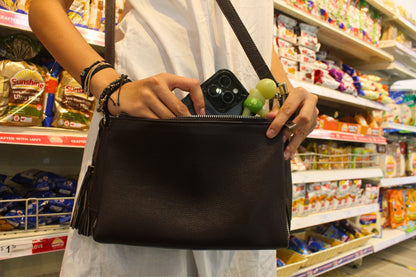 Women's genuine cowhide leather handbag Vivien tassel design