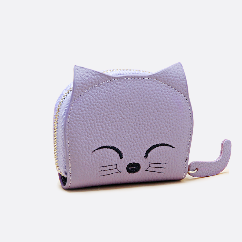 Women's and children's genuine cowhide leather cat card holder pouch bag charm
