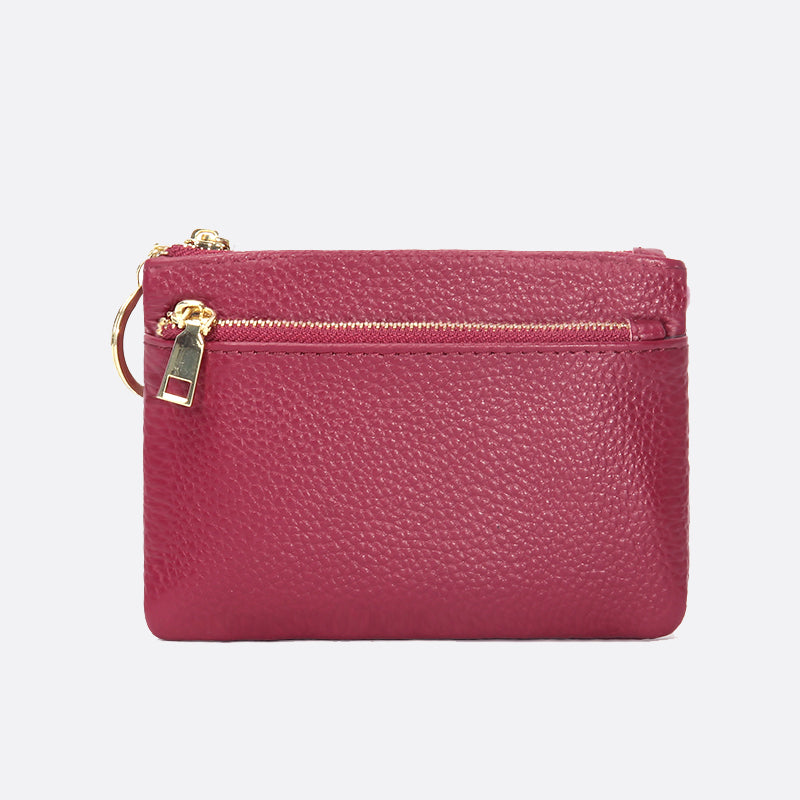Women's genuine cowhide leather pouch Double zip design