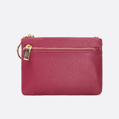 Women's genuine cowhide leather pouch Double zip design