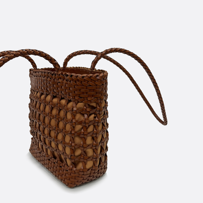 Women's genuine cowhide leather handbag handwoven Basket design