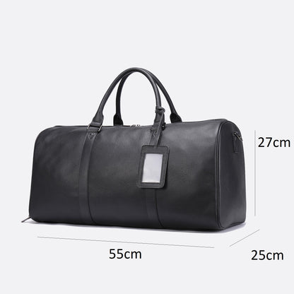 Unisex Women's and Men's genuine cowhide leather duffel travel bag barrel design