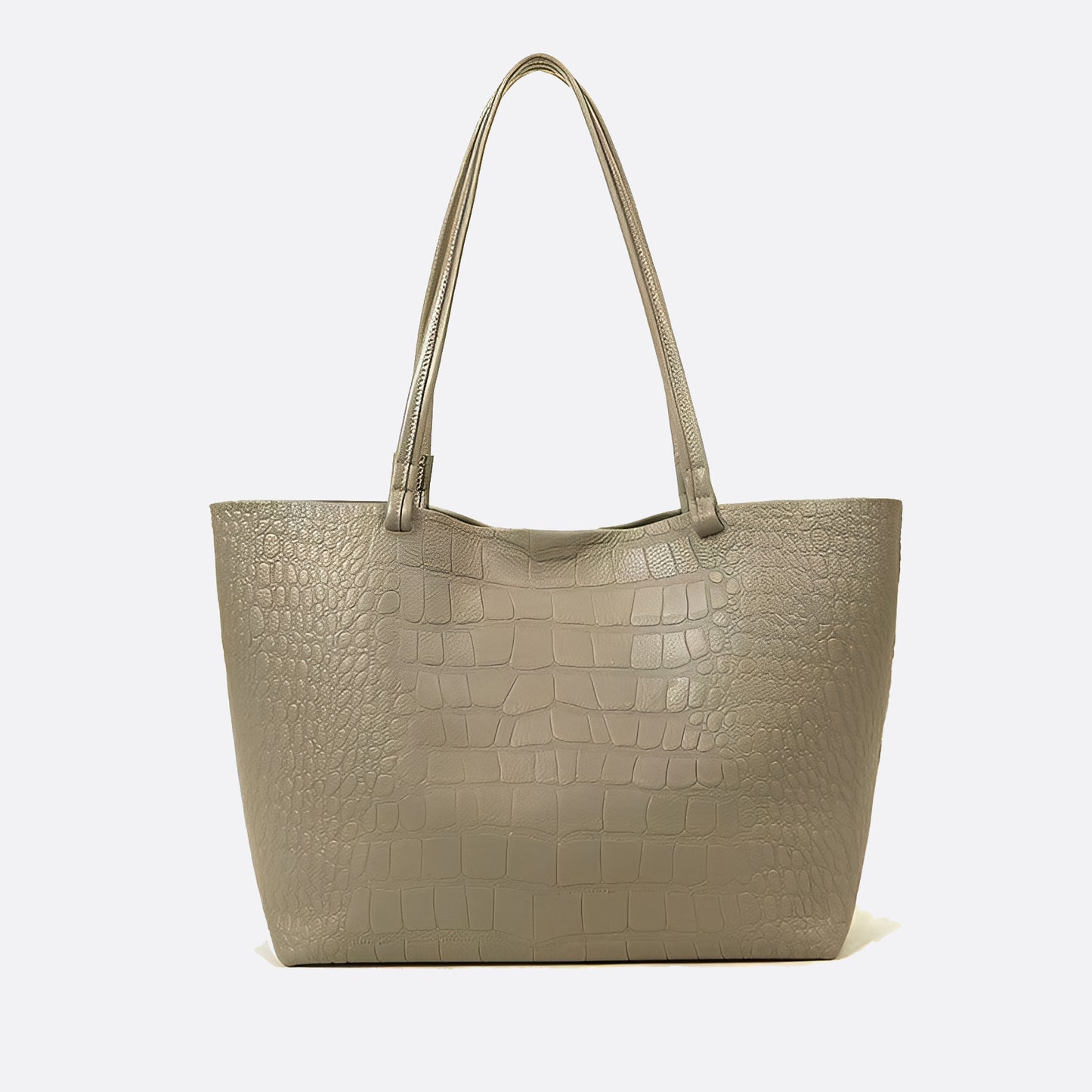 Women's genuine cowhide leather Shopping Tote in crocodile print