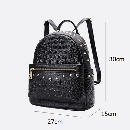 Women's cowhide leather backpack in crocodile print Rivet design