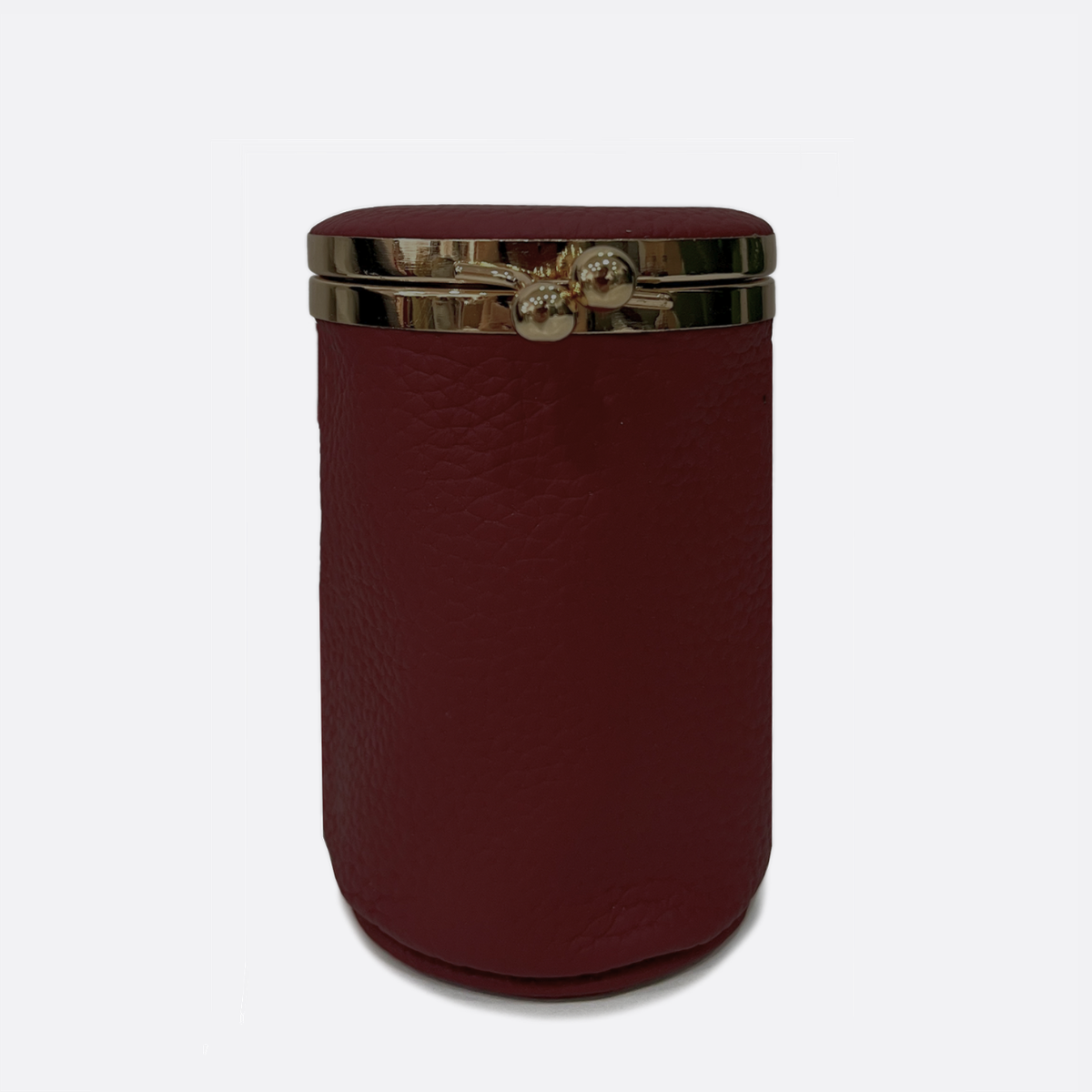 Women's genuine cowhide leather cylinder kiss lock vanity pouch