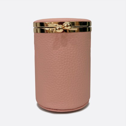 Women's genuine cowhide leather cylinder kiss lock vanity pouch