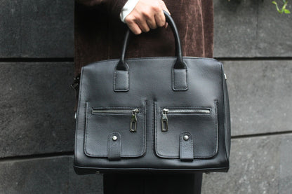 Unisex genuine cowhide leather top handle briefcase poches design