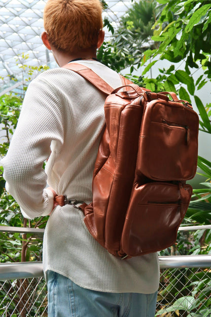 Unisex cowhide leather 3 in 1 backpack briefcase with sling